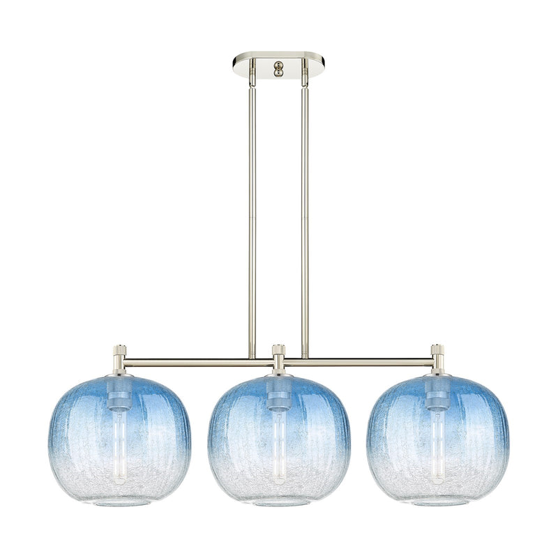 Innovations Brookhaven Sphere 37in 3-Light Island Pendant | Industrial Polished Nickel and Sapphire Blue Glass | Kitchen | Model 434-3I-PN-G481-10SB