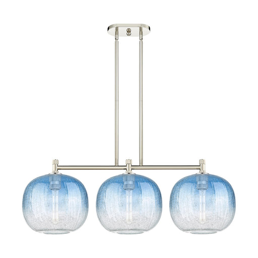 Innovations Brookhaven Sphere 37in 3-Light Island Pendant | Industrial Polished Nickel and Sapphire Blue Glass | Kitchen | Model 434-3I-PN-G481-10SB