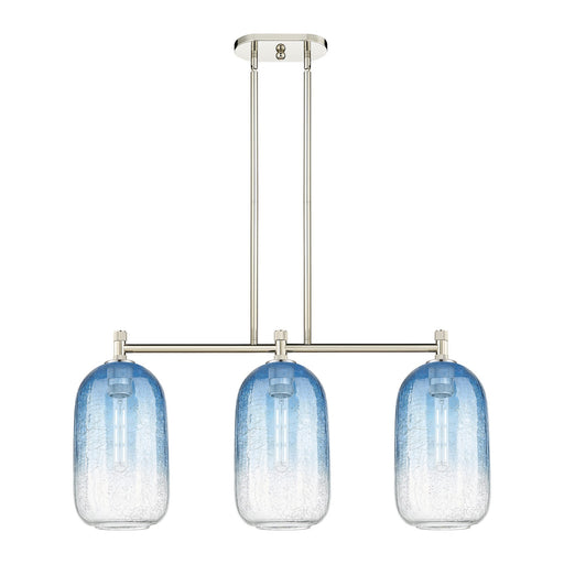 Innovations Brookhaven Cloche 34in 3-Light Island Light | Industrial Polished Nickel and Sapphire Blue Glass | Kitchen | Model 434-3I-PN-G482-7SB