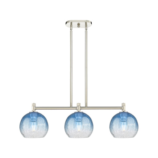 Innovations Brookhaven Globe 35in 3-Light Island Light | Industrial Polished Nickel and Sapphire Blue Glass | Kitchen | Model 434-3I-PN-G483-8SB