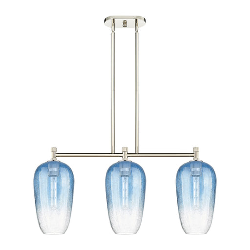 Innovations Brookhaven Flute 34in 3-Light Island Light | Industrial Polished Nickel and Sapphire Blue Glass | Kitchen | Model 434-3I-PN-G484-7SB