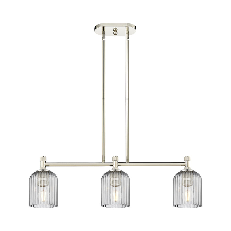 Innovations Crown Point 32in 3-Light Island Light | Industrial Polished Nickel and Light Smoke Glass | Kitchen Island | Model 434-3I-PN-G559-5SM