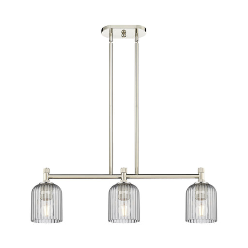 Innovations Crown Point 32in 3-Light Island Light | Industrial Polished Nickel and Light Smoke Glass | Kitchen Island | Model 434-3I-PN-G559-5SM