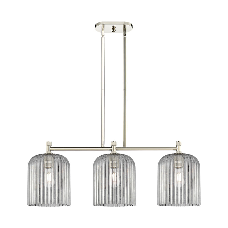 Innovations Crown Point 35in 3-Light Island Light | Industrial Polished Nickel and Light Smoke Glass | Kitchen Island | Model 434-3I-PN-G559-8SM