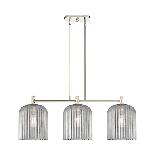 Innovations Crown Point 35in 3-Light Island Light | Industrial Polished Nickel and Light Smoke Glass | Kitchen Island | Model 434-3I-PN-G559-8SM