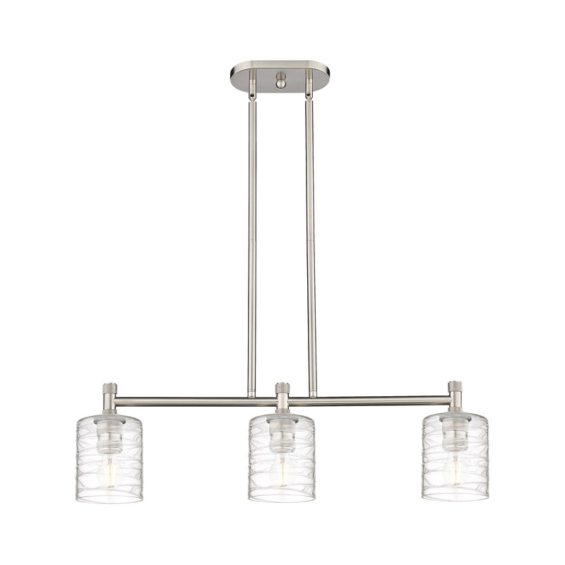Innovations Cobbleskill 32in 3-Light Island Light | Industrial Satin Nickel and Deco Swirl Glass | Kitchen Island & Dining | Model 434-3I-SN-G1113