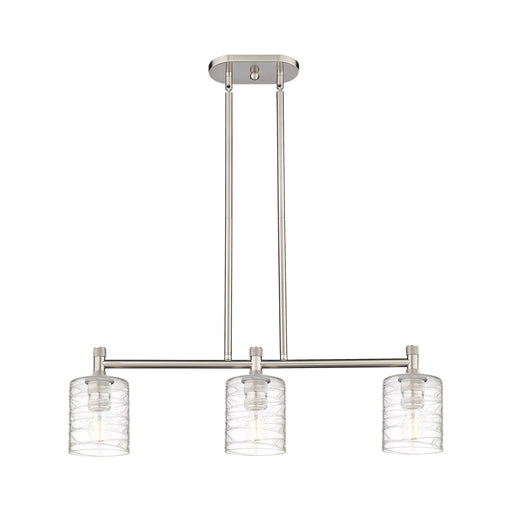 Innovations Cobbleskill 32in 3-Light Island Light | Industrial Satin Nickel and Deco Swirl Glass | Kitchen Island & Dining | Model 434-3I-SN-G1113