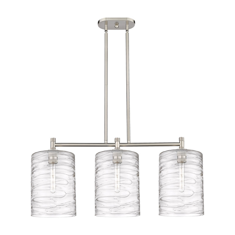 Innovations Cobbleskill 36in 3-Light Island Light | Industrial Satin Nickel and Deco Swirl Glass | Kitchen Island & Dining | Model 434-3I-SN-G1113-L