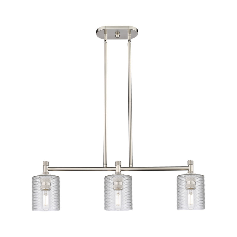 Innovations Cobbleskill 32in 3-Light Island Light | Industrial Satin Nickel and Clear Glass | Kitchen Island & Dining Room | Model 434-3I-SN-G112