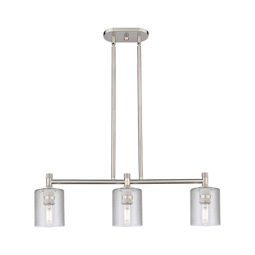 Innovations Cobbleskill 32in 3-Light Island Light | Industrial Satin Nickel and Clear Glass | Kitchen Island & Dining Room | Model 434-3I-SN-G112
