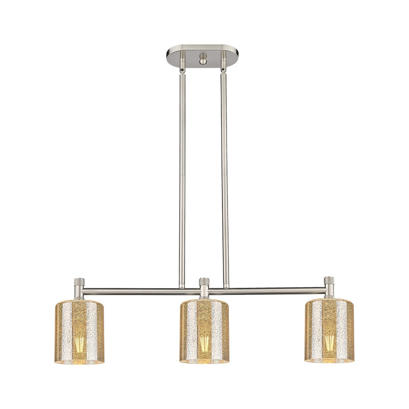 Innovations Cobbleskill 32in 3-Light Island Light | Industrial Satin Nickel and Mercury Glass | Kitchen Island & Dining Room | Model 434-3I-SN-G116