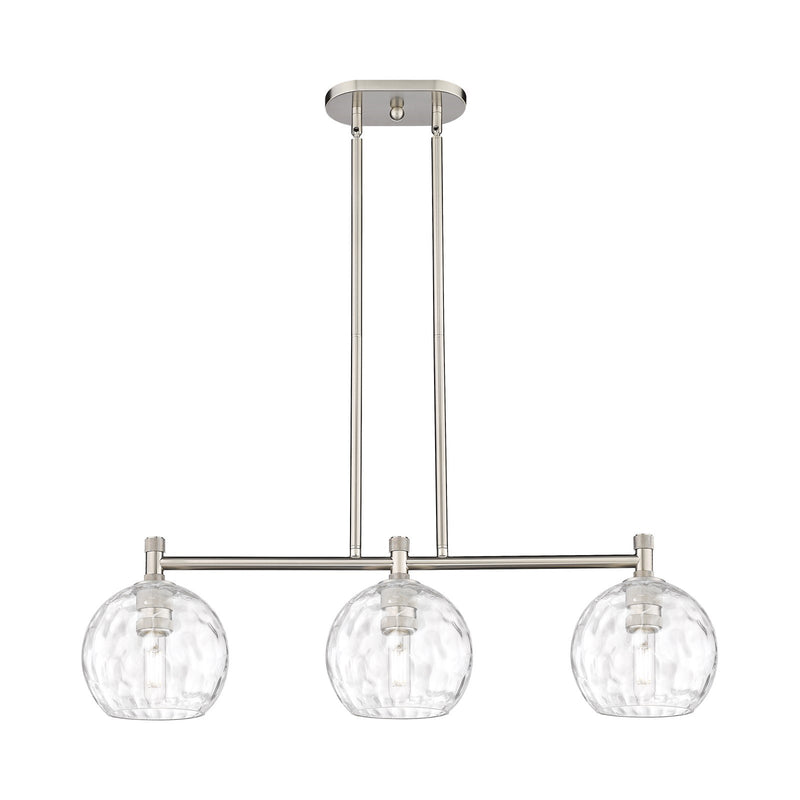 Innovations Athens Water Glass 35in 3-Light Island Light | Industrial Satin Nickel and Clear Water Glass | Kitchen Island | Model 434-3I-SN-G1215-8