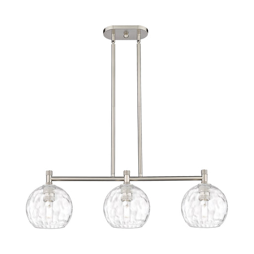 Innovations Athens Water Glass 35in 3-Light Island Light | Industrial Satin Nickel and Clear Water Glass | Kitchen Island | Model 434-3I-SN-G1215-8