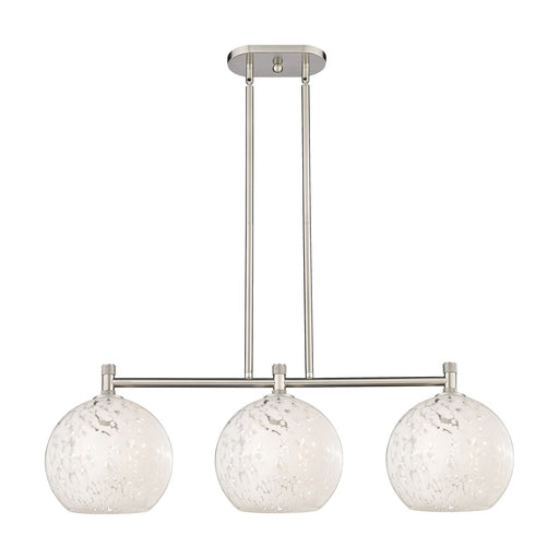 Innovations White Mouchette 37in 3-Light Island Light | Industrial Satin Nickel and White Glass | Kitchen Island | Model 434-3I-SN-G1216-10WM