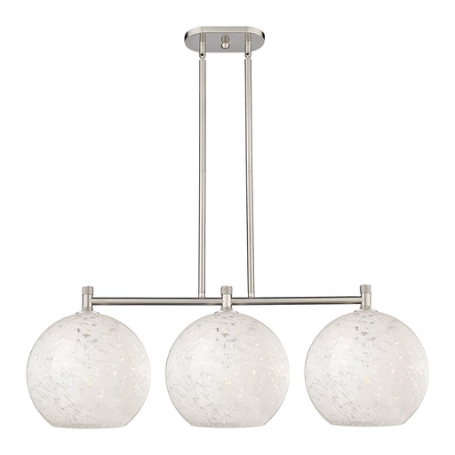 Innovations White Mouchette 39in 3-Light Island Light | Industrial Satin Nickel and White Glass | Kitchen Island | Model 434-3I-SN-G1216-12WM