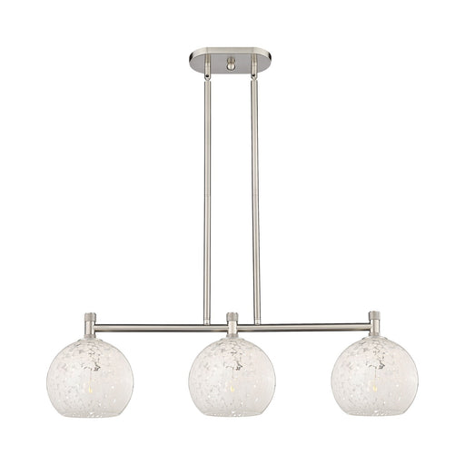 Innovations White Mouchette 35in 3-Light Island Light | Industrial Satin Nickel and White Glass | Kitchen Island & Dining | Model 434-3I-SN-G1216-8WM