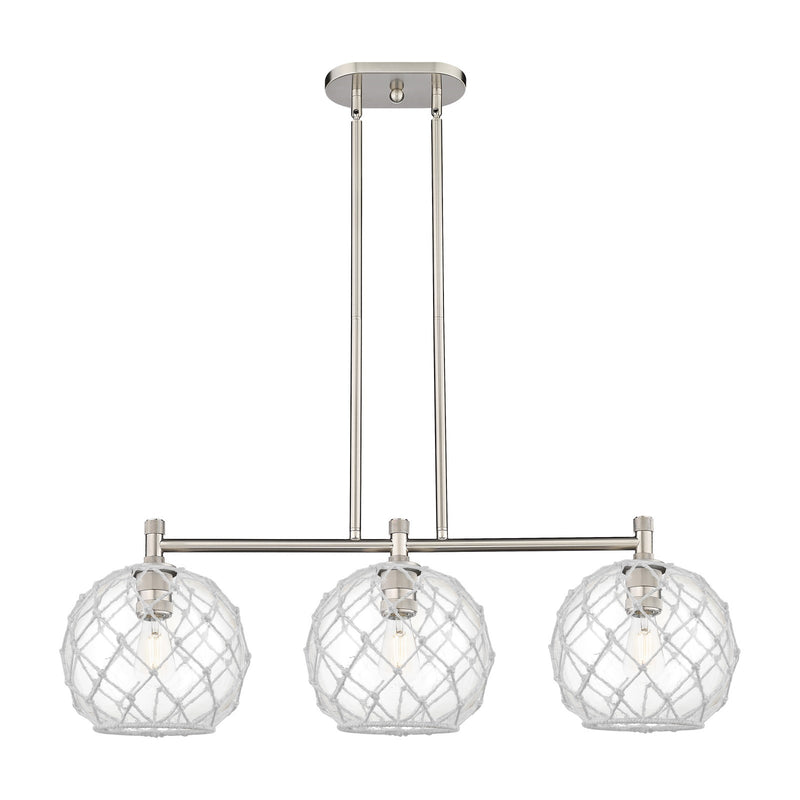 Innovations Farmhouse Rope 37in 3-Light Island Light | Industrial Satin Nickel and Clear Glass White Rope | Kitchen | Model 434-3I-SN-G122-10RW