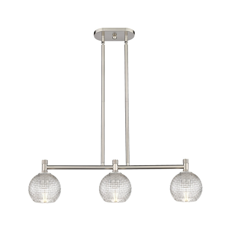 Innovations Athens 33in 3-Light Island Light | Industrial Satin Nickel and Clear Basket Weave Glass | Kitchen Island | Model 434-3I-SN-G122C-6CL