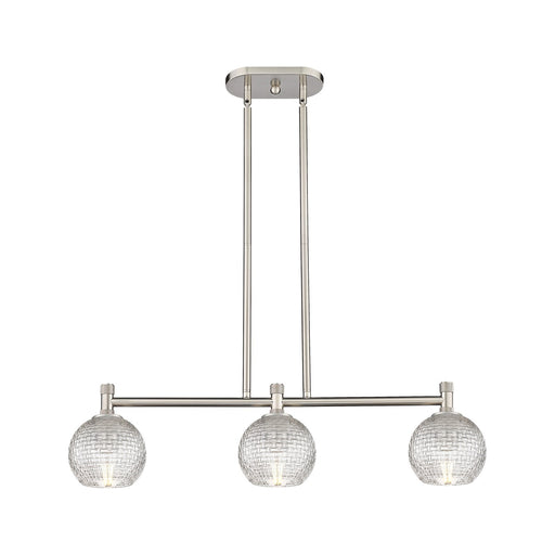 Innovations Athens 33in 3-Light Island Light | Industrial Satin Nickel and Clear Basket Weave Glass | Kitchen Island | Model 434-3I-SN-G122C-6CL