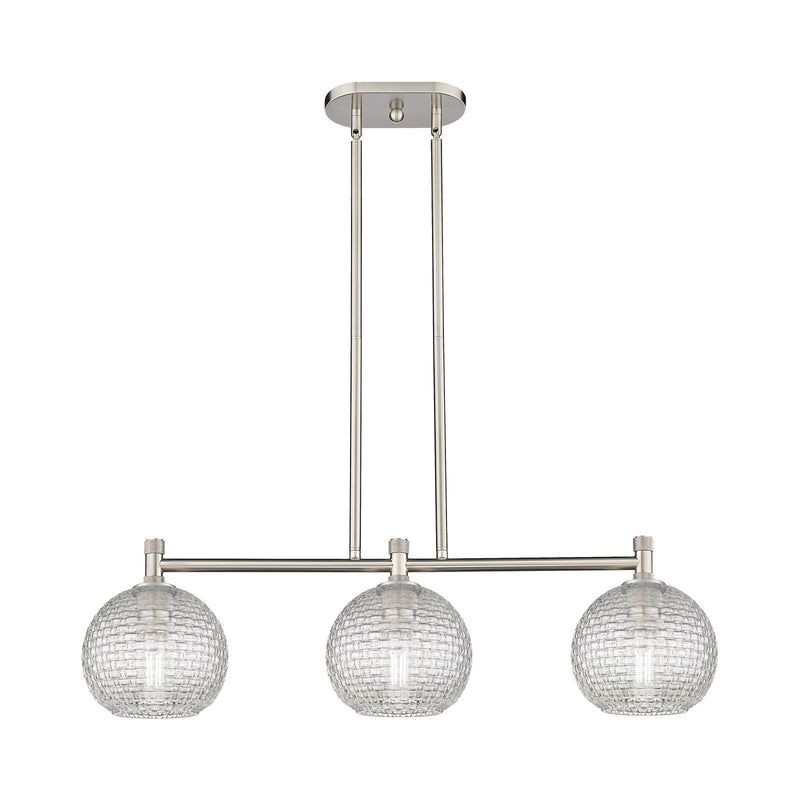 Innovations Athens 35in 3-Light Island Light | Industrial Satin Nickel and Clear Basket Weave Glass | Kitchen Island | Model 434-3I-SN-G122C-8CL