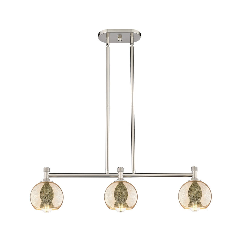 Innovations Athens 32in 3-Light Island Light | Industrial Satin Nickel and Mercury Glass | Kitchen Island & Dining Room | Model 434-3I-SN-G128-6