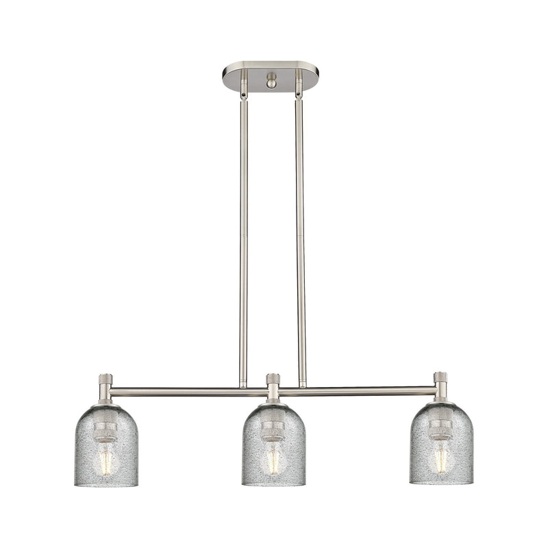 Innovations Caledonia 32in 3-Light Island Light | Industrial Satin Nickel and Charcoal Glass | Kitchen Island & Dining Room | Model 434-3I-SN-G257
