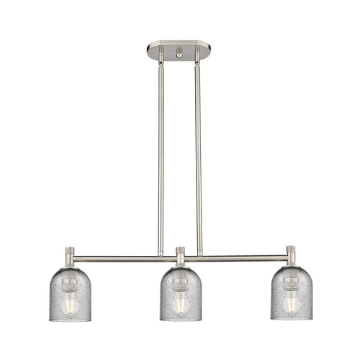 Innovations Caledonia 32in 3-Light Island Light | Industrial Satin Nickel and Charcoal Glass | Kitchen Island & Dining Room | Model 434-3I-SN-G257