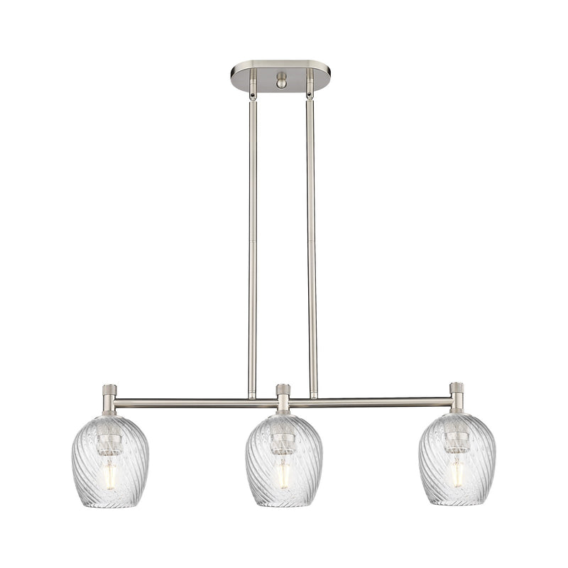 Innovations Salina 32.75in 3-Light Island Light | Industrial Satin Nickel and Clear Spiral Fluted Glass | Kitchen Island | Model 434-3I-SN-G292