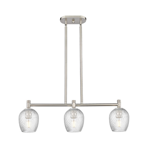Innovations Salina 32.75in 3-Light Island Light | Industrial Satin Nickel and Clear Spiral Fluted Glass | Kitchen Island | Model 434-3I-SN-G292