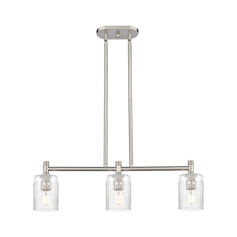 Innovations Hadley 31.5in 3-Light Island Light | Industrial Satin Nickel and Clear Ribbed Glass | Kitchen Island & Dining Room | Model 434-3I-SN-G342