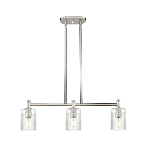 Innovations Hadley 31.5in 3-Light Island Light | Industrial Satin Nickel and Clear Ribbed Glass | Kitchen Island & Dining Room | Model 434-3I-SN-G342