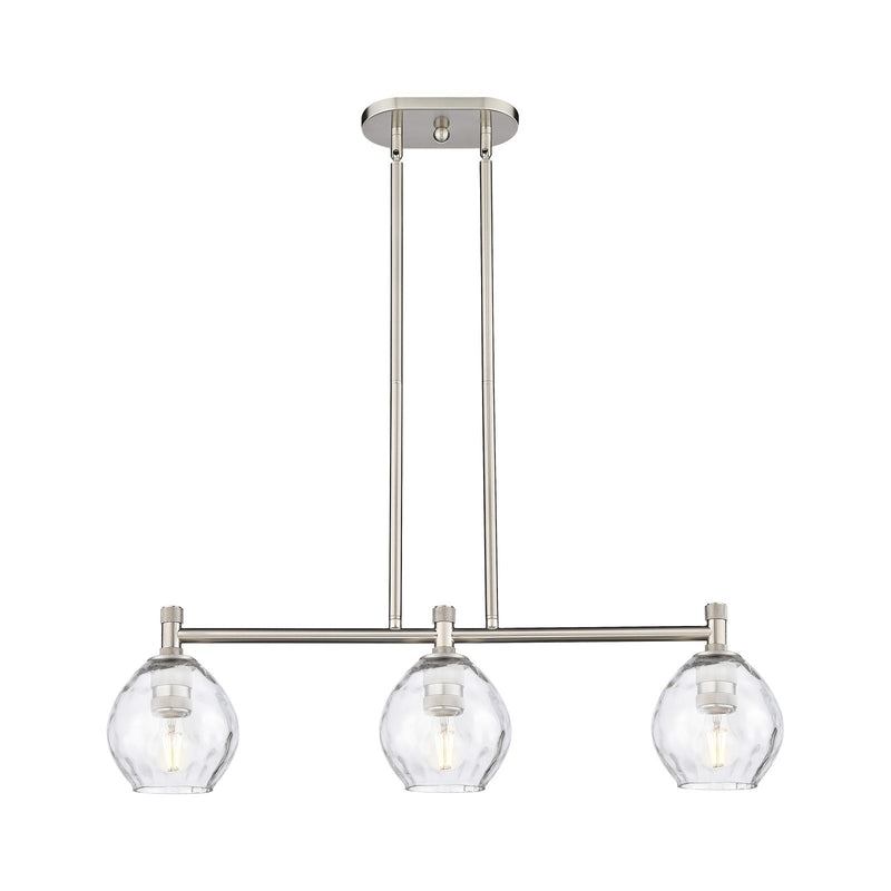 Innovations Waverly 33in 3-Light Island Light | Industrial Satin Nickel and Clear Glass | Kitchen Island & Dining Room | Model 434-3I-SN-G362