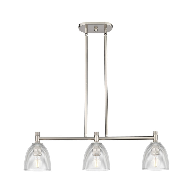 Innovations Castile 33in 3-Light Island Light | Industrial Satin Nickel and Clear Glass | Kitchen Island & Dining Room | Model 434-3I-SN-G382
