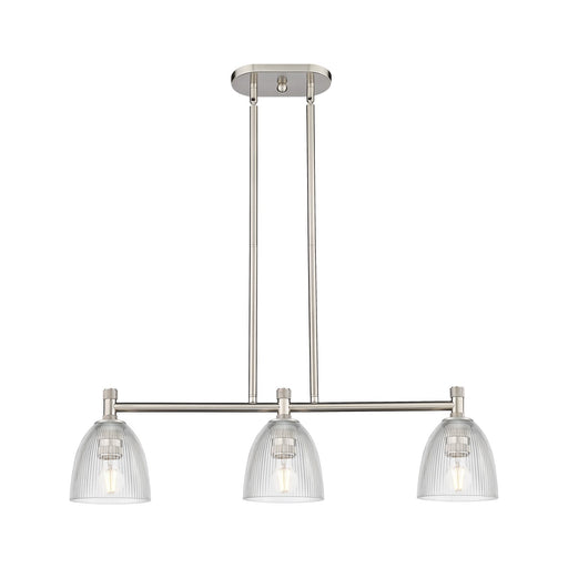 Innovations Castile 33in 3-Light Island Light | Industrial Satin Nickel and Clear Glass | Kitchen Island & Dining Room | Model 434-3I-SN-G382