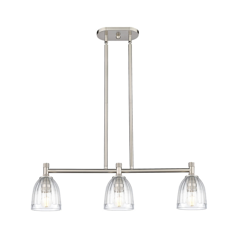 Innovations Brookfield 33in 3-Light Island Light | Industrial Satin Nickel and Clear Glass | Kitchen Island & Dining Room | Model 434-3I-SN-G442