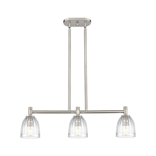 Innovations Brookfield 33in 3-Light Island Light | Industrial Satin Nickel and Clear Glass | Kitchen Island & Dining Room | Model 434-3I-SN-G442