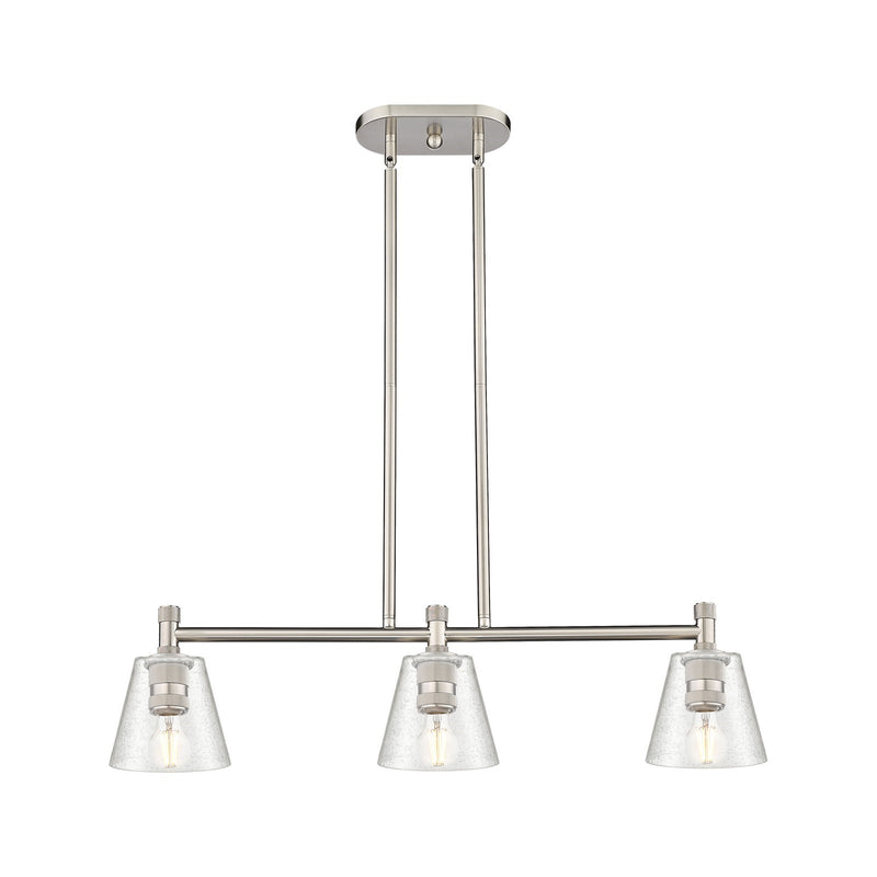 Innovations Caton 33in 3-Light Island Light | Industrial Satin Nickel and Frosted Glass | Kitchen Island & Dining Room | Model 434-3I-SN-G454