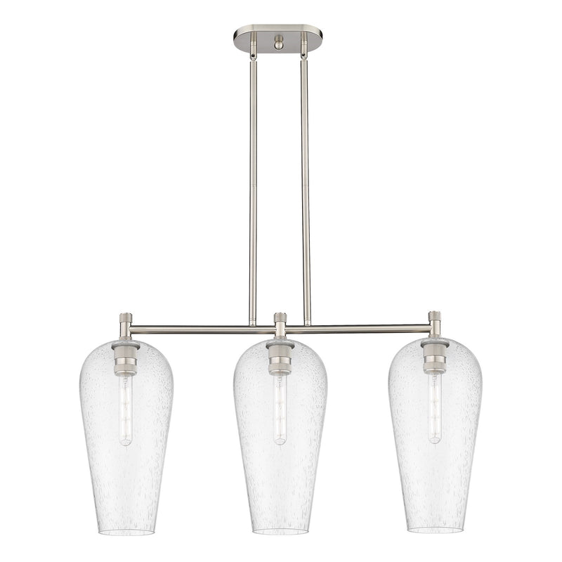 Innovations Chelsea 35in 3-Light Island Light | Industrial Satin Nickel and Seedy Glass | Kitchen Island & Dining Room | Model 434-3I-SN-G456-8SDY