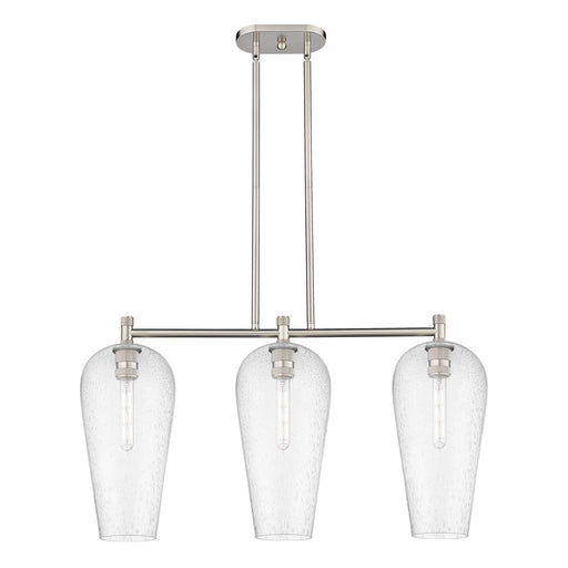 Innovations Chelsea 35in 3-Light Island Light | Industrial Satin Nickel and Seedy Glass | Kitchen Island & Dining Room | Model 434-3I-SN-G456-8SDY