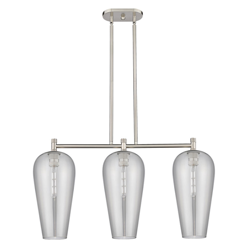 Innovations Chelsea 35in 3-Light Island Light | Industrial Satin Nickel and Light Smoke Glass | Kitchen Island & Dining | Model 434-3I-SN-G456-8SM