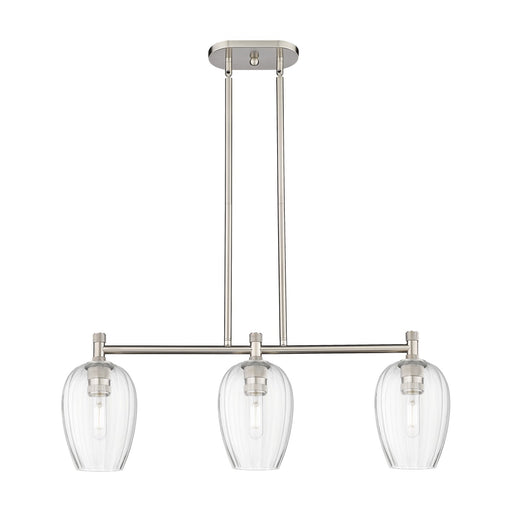 Innovations Preston Flute 33in 3-Light Island Light | Industrial Satin Nickel and Clear Glass | Kitchen Island & Dining | Model 434-3I-SN-G457-6CL