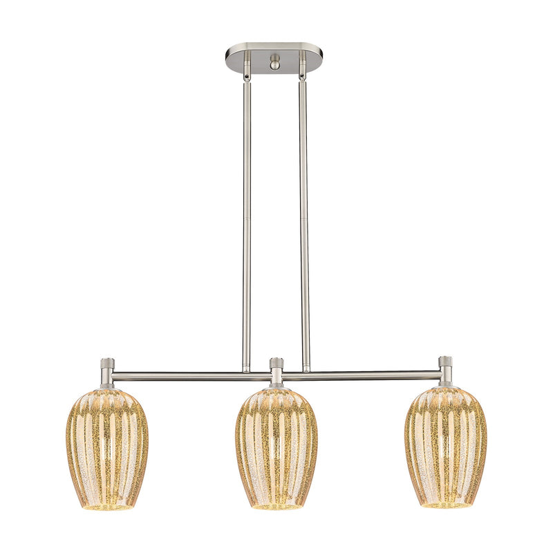 Innovations Preston Flute 33in 3-Light Island Light | Industrial Satin Nickel and Mercury Glass | Kitchen Island & Dining | Model 434-3I-SN-G457-6ME