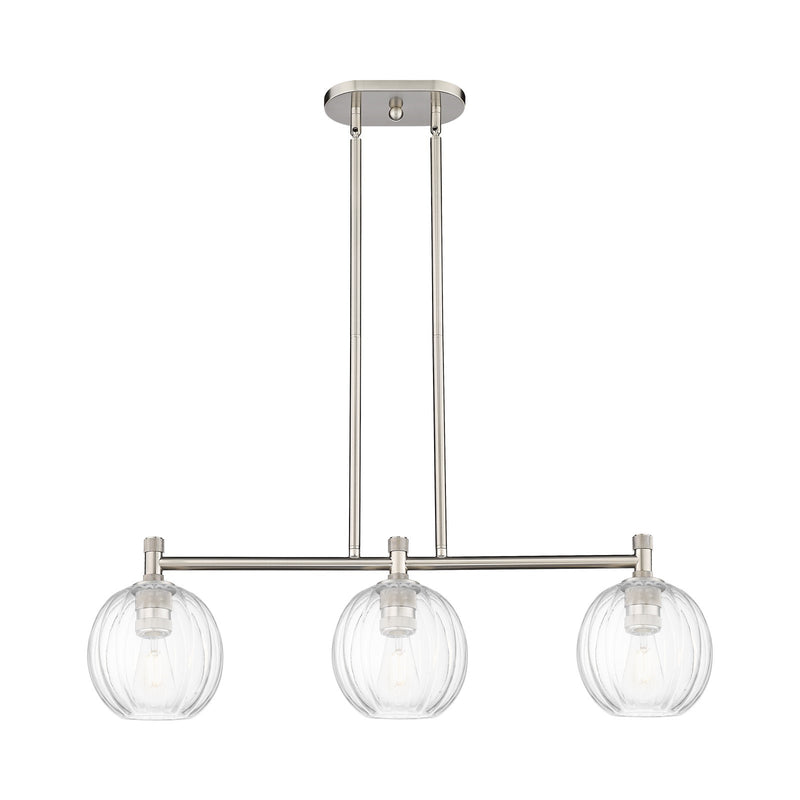 Innovations Preston Globe 34in 3-Light Island Light | Industrial Satin Nickel and Clear Glass | Kitchen Island & Dining | Model 434-3I-SN-G458-7CL