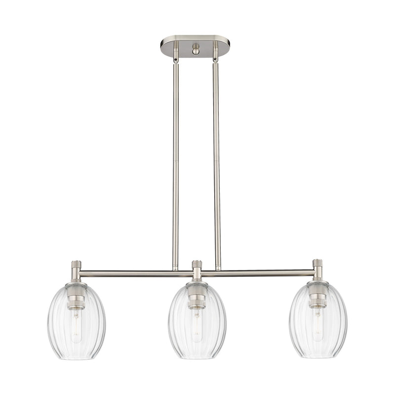 Innovations Preston Bulb 33in 3-Light Island Light | Industrial Satin Nickel and Clear Glass | Kitchen Island & Dining | Model 434-3I-SN-G459-6CL
