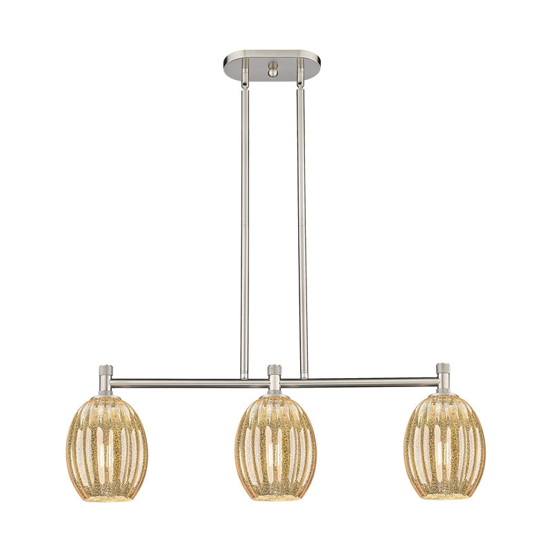 Innovations Preston Bulb 33in 3-Light Island Light | Industrial Satin Nickel and Mercury Glass | Kitchen Island & Dining | Model 434-3I-SN-G459-6ME