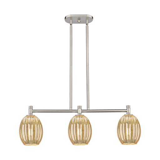 Innovations Preston Bulb 33in 3-Light Island Light | Industrial Satin Nickel and Mercury Glass | Kitchen Island & Dining | Model 434-3I-SN-G459-6ME