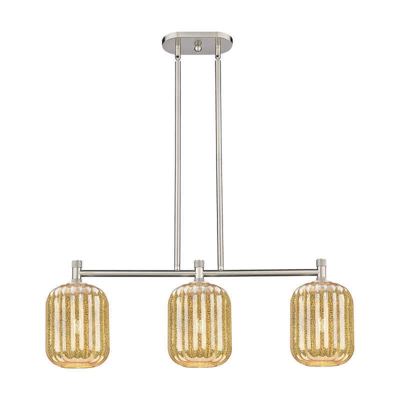 Innovations Preston Cylinder 33in 3-Light Island Light | Industrial Satin Nickel and Mercury Glass | Kitchen Island | Model 434-3I-SN-G460-7ME