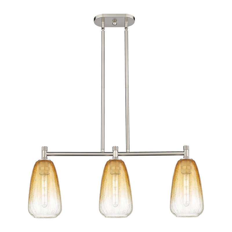 Innovations Brookhaven Almond 33in 3-Light Island Light | Industrial Satin Nickel and Amber Glass | Kitchen Island | Model 434-3I-SN-G480-6AM