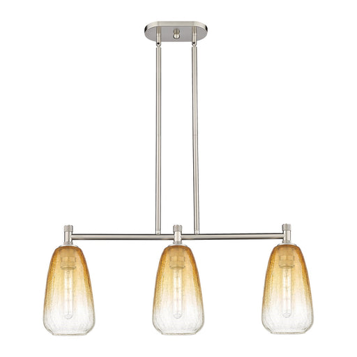 Innovations Brookhaven Almond 33in 3-Light Island Light | Industrial Satin Nickel and Amber Glass | Kitchen Island | Model 434-3I-SN-G480-6AM