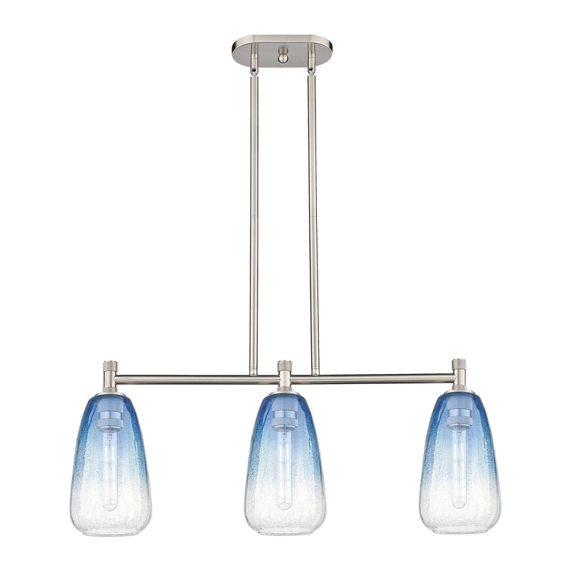 Innovations Brookhaven Almond 33in 3-Light Island Light | Industrial Satin Nickel and Sapphire Blue Glass | Kitchen Island | Model 434-3I-SN-G480-6SB